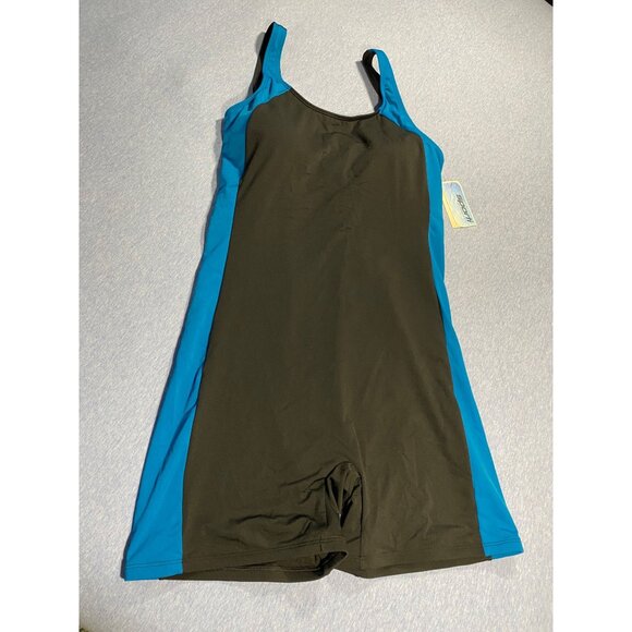 Sporti Womens Scoop Neck Unitard Swimsuit Size 18 Black/Blue - Picture 3 of 8